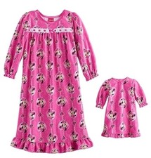 Minnie Mouse Pink Flannel Heart Nightgown with Matching Doll Gown 2T 