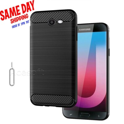 For Samsung Galaxy J7 (2017) TPU Case Carbon Fiber Brushed Protective Case Black