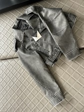 Brand New Qed London Grey Stonewash Biker Jacket 