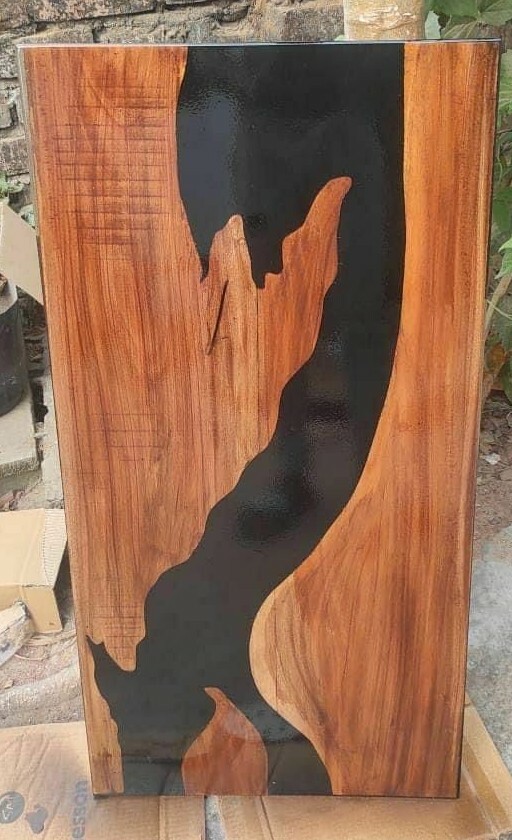 48-Inch Epoxy Resin Coffee Table with Wood and Resin Center Design