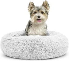 The Dog’S Bed Sound Sleep Donut Dog Bed, Small Ice White Fur Calming Nest Bed