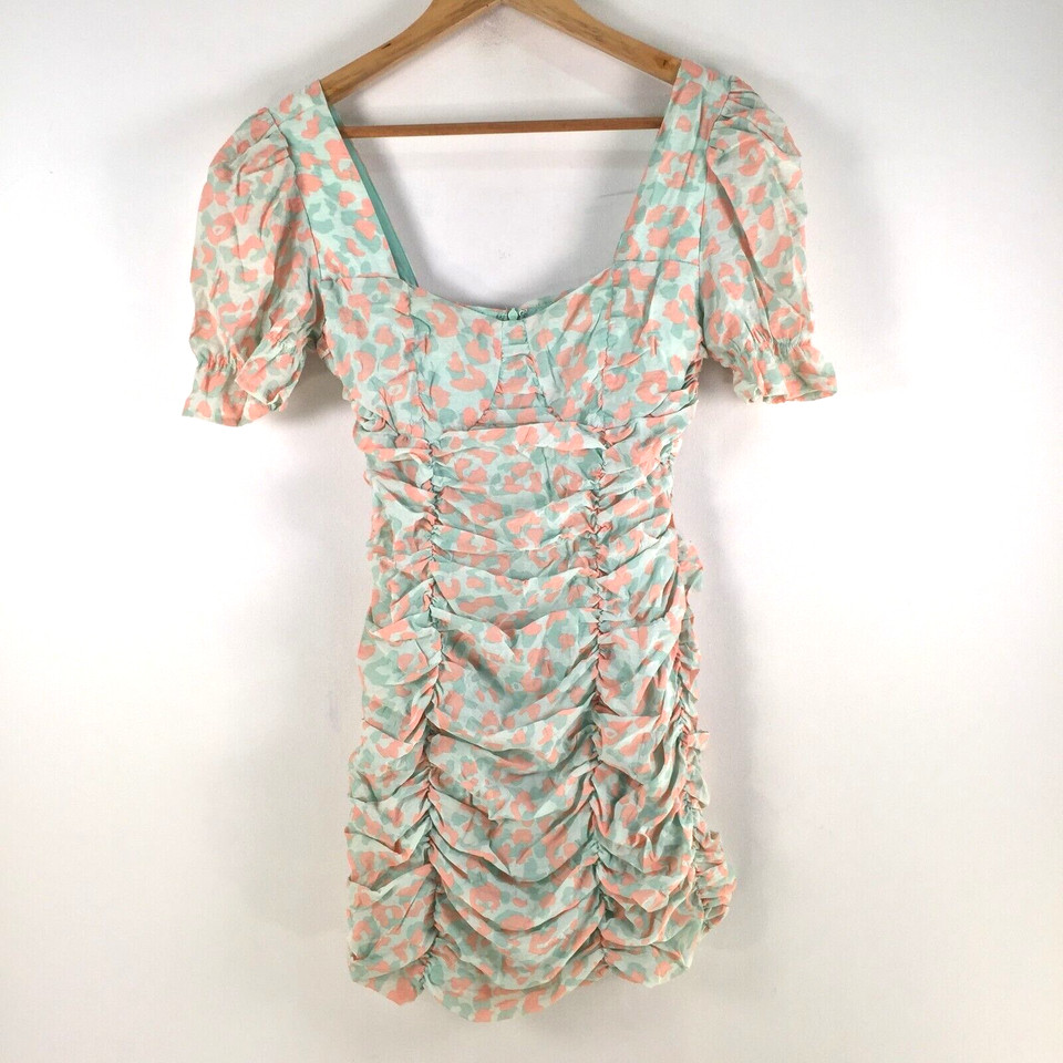 Runaway womens dress size 10 mini bodycon blue leopard short sleeve 100771