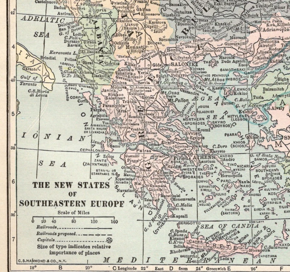 Mapa de 1923 novos estados em S.E. Eur.:Bulg.,Romênia,Albânia,Yugo. & Grécia rev. Ásia - Imagem 3 de 4
