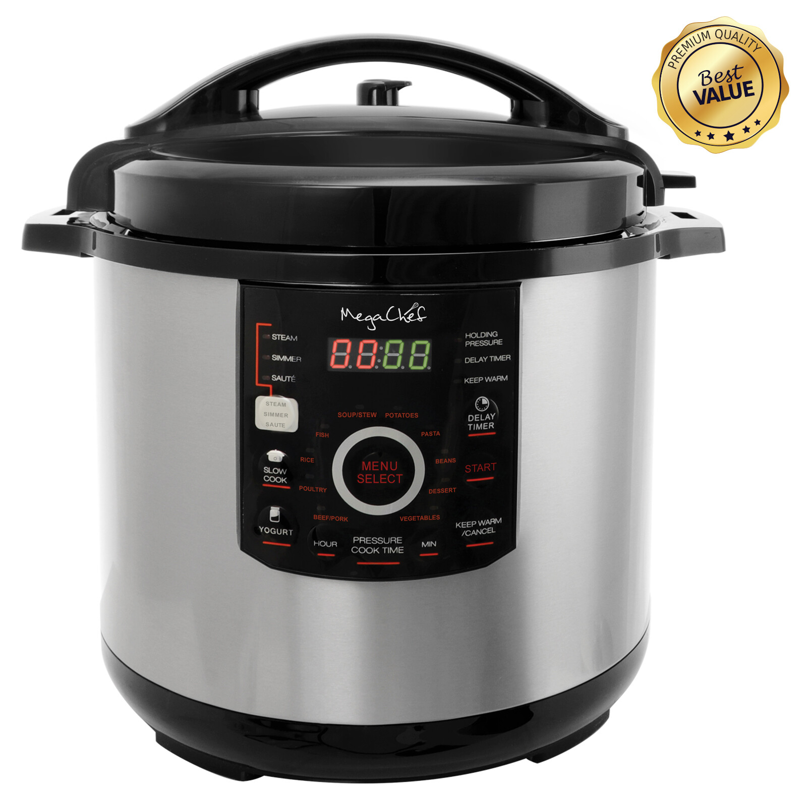 Megachef 12 qt Stainless Steel Digital Electric Pressure Cooker with 15 Presets 