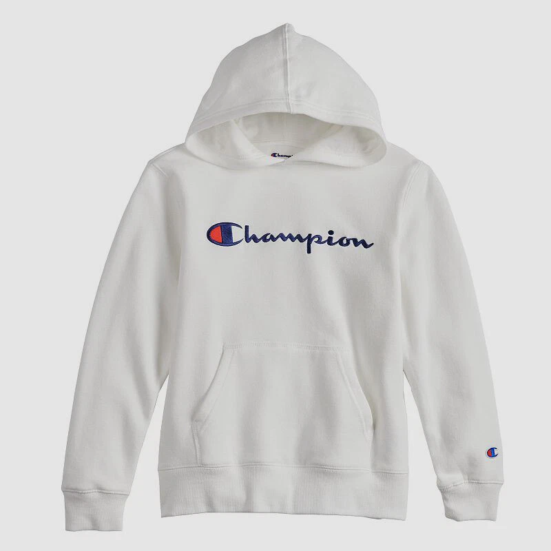 $32 Champion Boys White Fleece Logo Graphic Long Sleeve Pullover Size YS