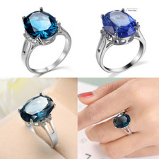 Holiday Gift Oval London Blue Topaz Swiss Blue Topaz Gems Silver Rings Size 6-10