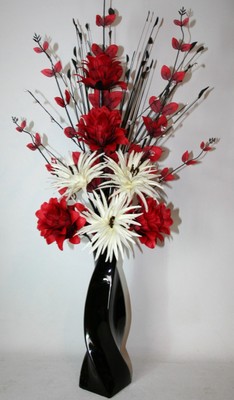 Artificial Silk Flower Arrangement Red Cream In Black Modern