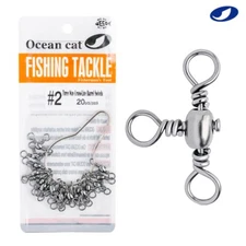 OCEAN CAT Three Way Rolling Barrel Swivels Solid Rig Ring Fishing Line Connector