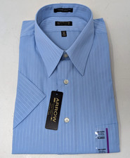 Arrow Wrinkle Free XLarge 17-17 1/2 Half Sleeve Mens Blue Striped Dress Shirt