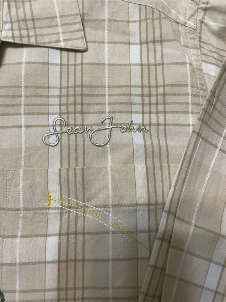 Sean John Boys Kids Tan Plaid Button Down Dress Shirts Small (8/10) - Image 3 of 4