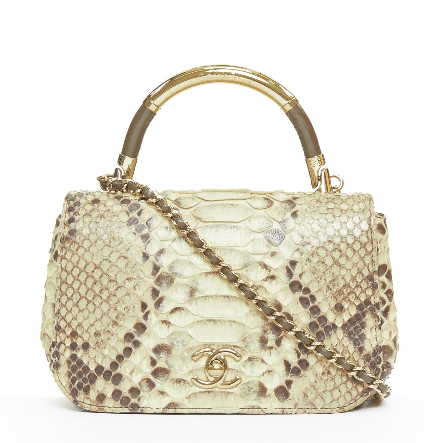 CHANEL 2017 Carry Chic natural python leather gol… - image 1