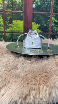 Carpenter BC-γ75-190 グリーンラメバック/シルバーサイド NWT Authentic JIMMY CHOO Mini Marcheline Leather Metallic Bag