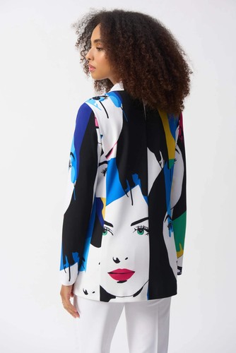 Joseph Ribkoff Vanilla/Multi Face Print Color Block Blazer Jacket 251176 - Picture 2 of 9