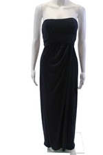 Amsale Womens Strapless Sweetheart Gathered Maxi Gown Navy Size 2