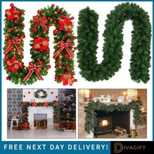 9FT CHRISTMAS GARLAND BUSHY DECORATED PLAIN PRELIT FIREPLACE ARTIFICIAL WREATH