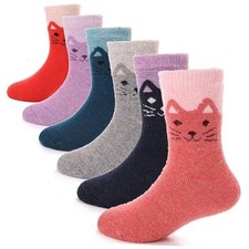 Kids Merino Wool Hiking Socks for Toddlers Boys Girls 4-7 Years Cat 6 Pairs 