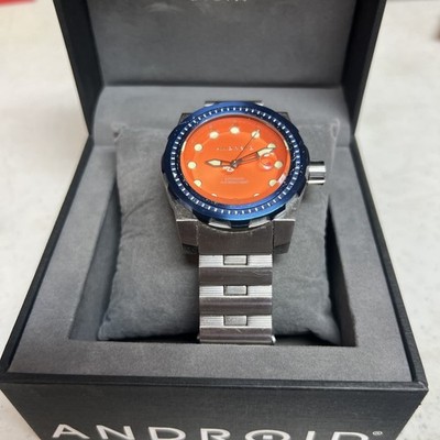 Android AD646 Stance Automatic Diver Watch Orange Dial Blue Bezel 500M 21 Jewels