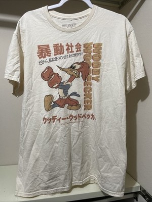 Riot Society Woody Woodpecker Boxing Tee L Japanese Graphic Beige Shirt READ