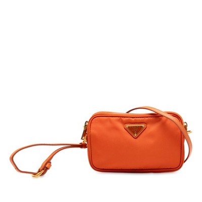 PRADA ガーメント Prada Mini Tessuto Double Zip Camera Bag | Pre-Loved | Orange
