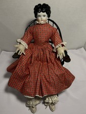 Antique German 22  Hertwig   China Head Doll Rosy Cheeks Blue Eyes READ