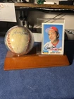 Johnny Bench autographed baseball (With JSA) and card with display