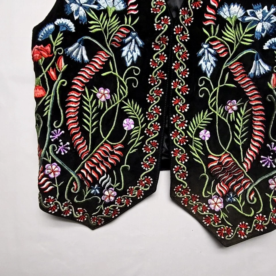 Chaleco Cedros Vintage Floral Bordado Para Mujer Pequeño Negro Boho Chic Top Foto 3 de 4
