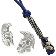 EDC Paracord Knife Lanyard with Silver SPARTAN HELMET Paracord Bead Keychain
