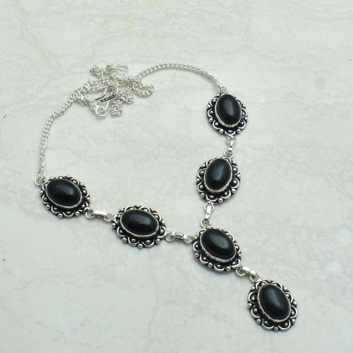 Black Onyx Gemstone Ethnic Handmade Necklace Jewelry Women Gift 29 Gms AN 68631