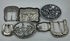 Lot Of 7 Silver Tone Rhinestone Cowgirl Western Buckles Ariat Unbranded