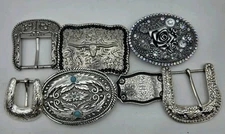 Lot Of 7 Silver Tone Rhinestone Cowgirl Western Buckles Ariat Unbranded