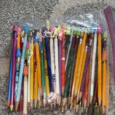 1 1/2 Pounds Vintage Wooden Pencils Many with Eraser Caps