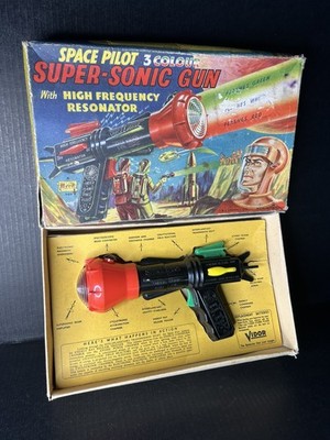 Space Pilot 3 Colour Dan Dare 1950's Super-Sonic Toy Gun, Rare boxed working. 