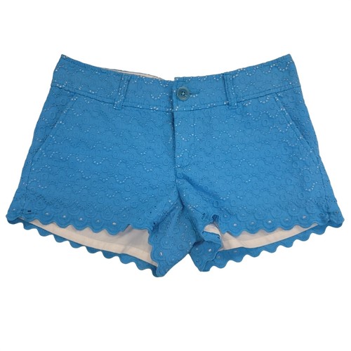 Lilly Pulitzer Walsh Shorts Blue Eyelet Scalloped Hem Size 00 Mermaid Beach