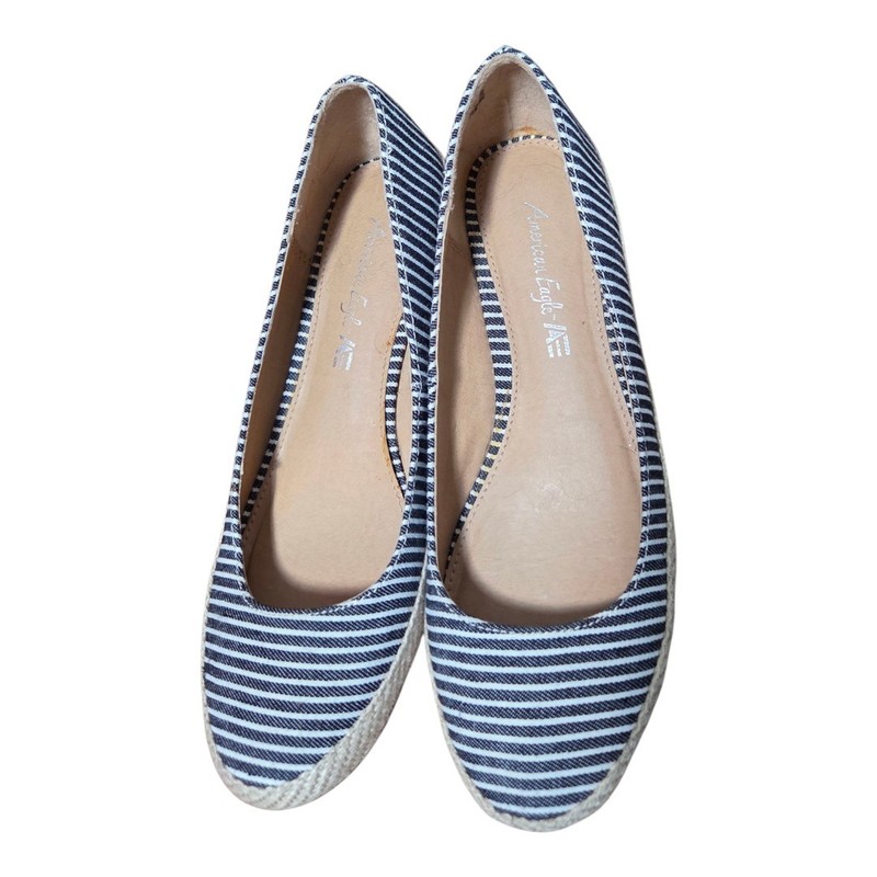 American Eagle Ella Blue Espadrilles Nautical Style Jute Heel Size 8