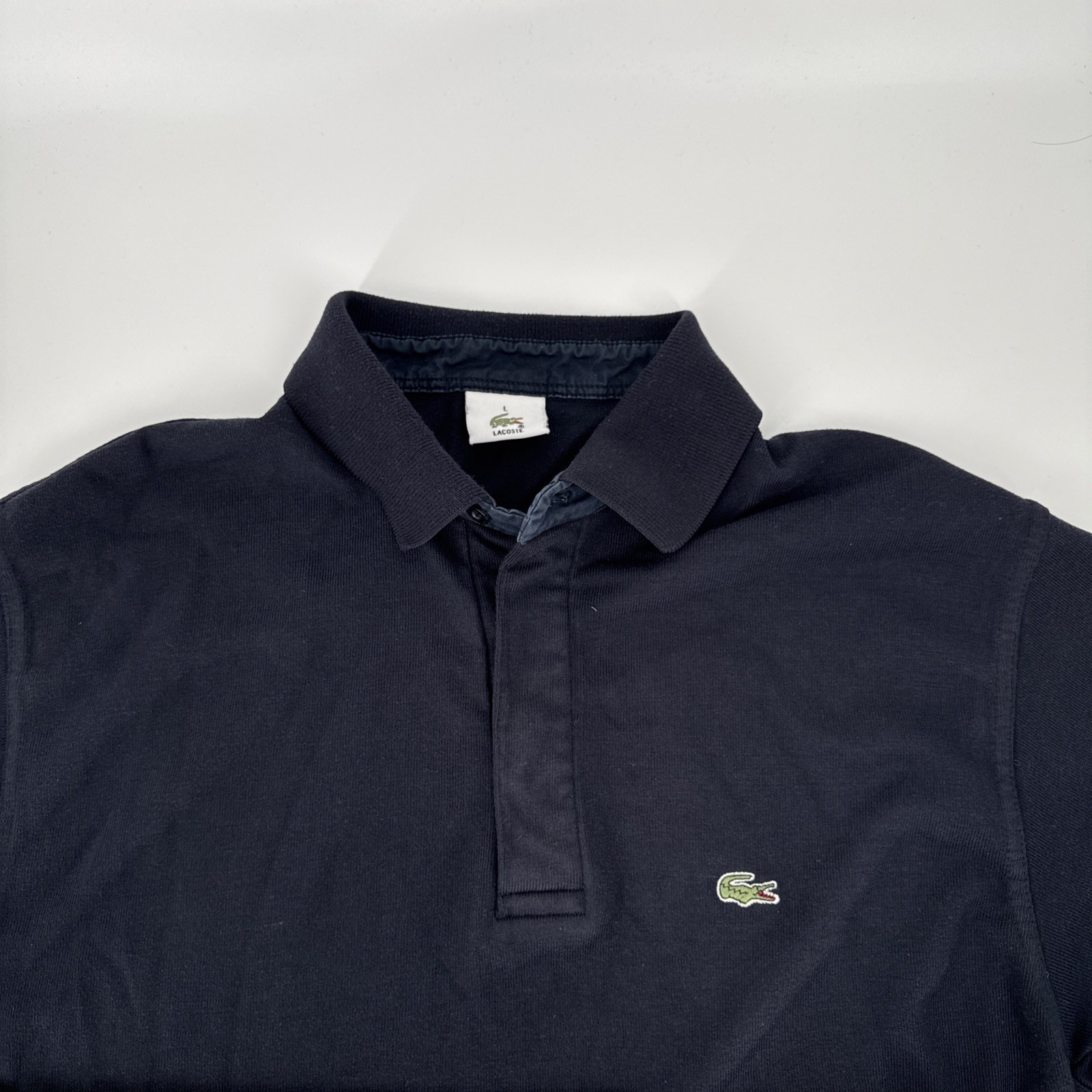Lacoste | Mens Long Sleeve Polo Shirt | Size L |Navy Blue | 100% Cotton | Preppy thumbnail 5
