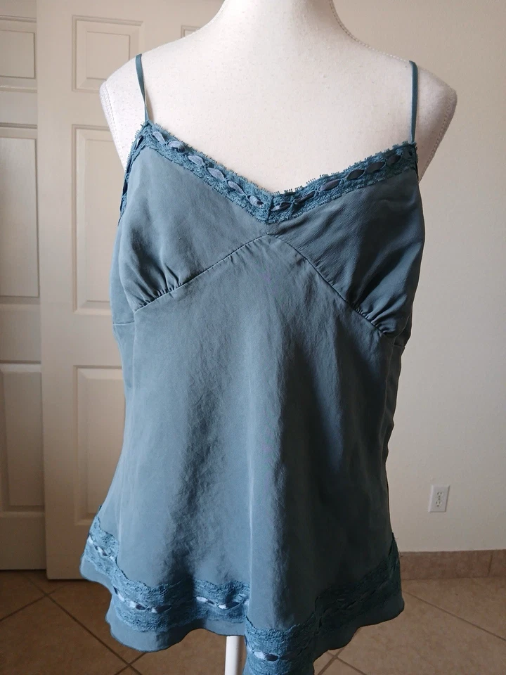 Cami de encaje de seda turquesa de invierno para mujer talla XL FairyDainty Y2K años 90’s Foto 2 de 4