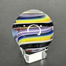 Contemporary Handmade Art Glass Marble 1.56" Rainbow & Sparkly Swirl Pretty MIB