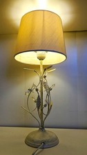 White Shabby Chic Floral Metal Table Lamp, Drum Fabric Shade, Switch