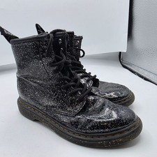 Dr. Martens Glitter Black Boots Youth Size 1 Durable Lace-Up Side Zipper Combat