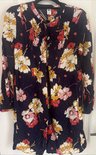 Old Navy Dress Navy Floral Pintuck Lace Up Long Sleeve Babydoll Cottagecore Sz S