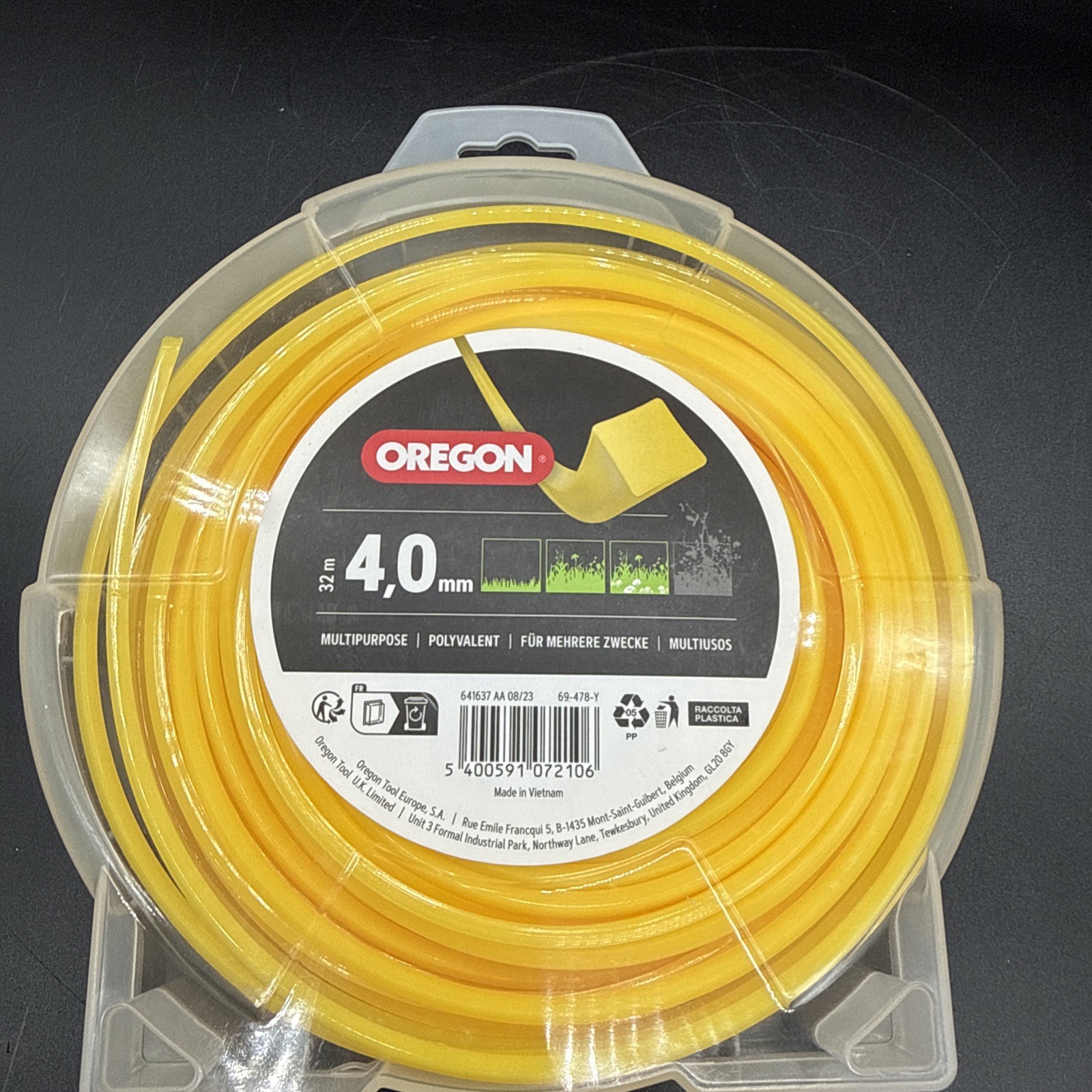 OREGON SQUARE yellow nylon trimmer strimmer line 4mm x 32 metres 69-478-Y
