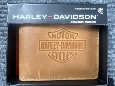 Harley Davidson Wallet Bi-Fold Leather Cognac Brown HD Debossed