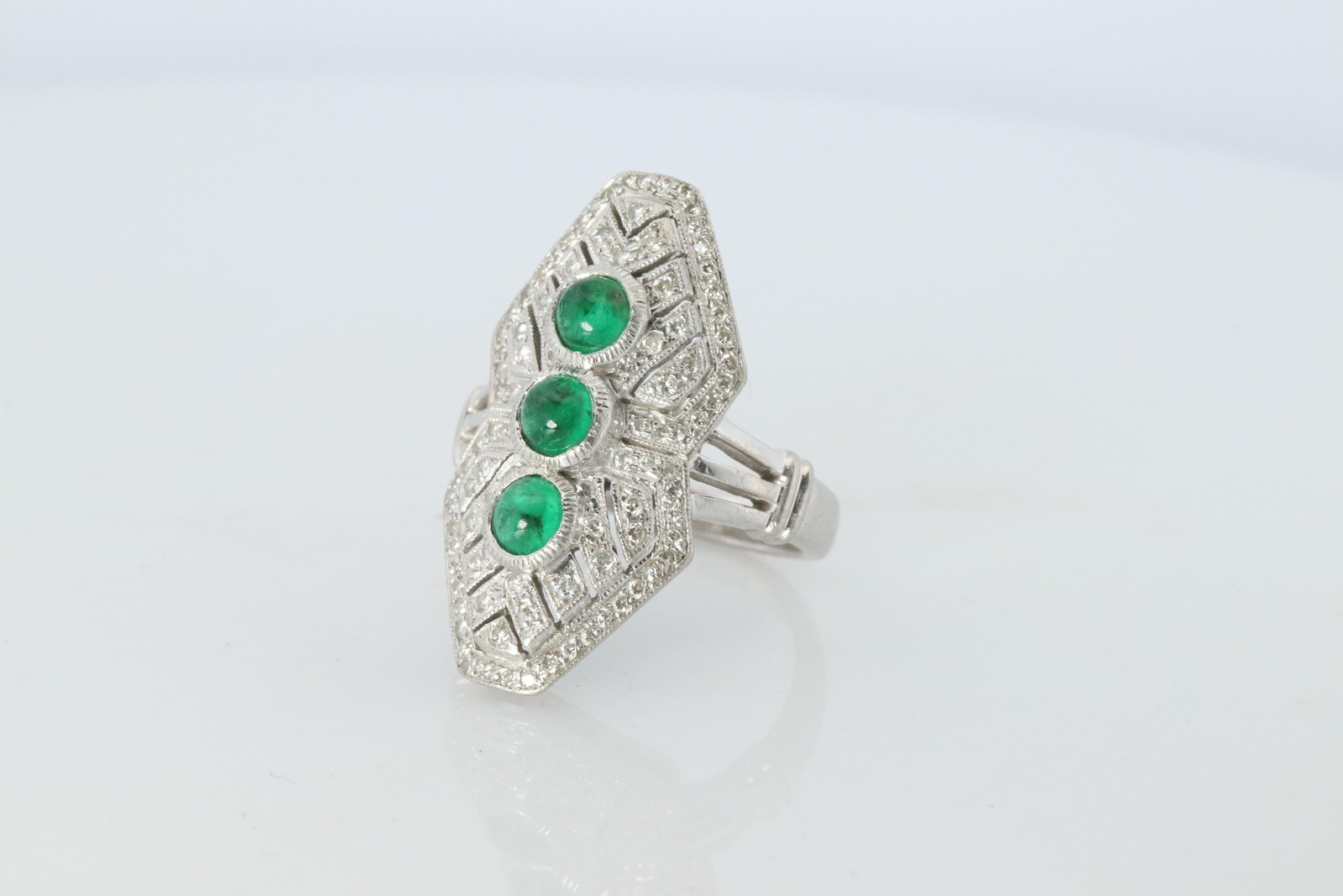 Emerald shield ring. Platinum Shield Ring Emerald… - image 8