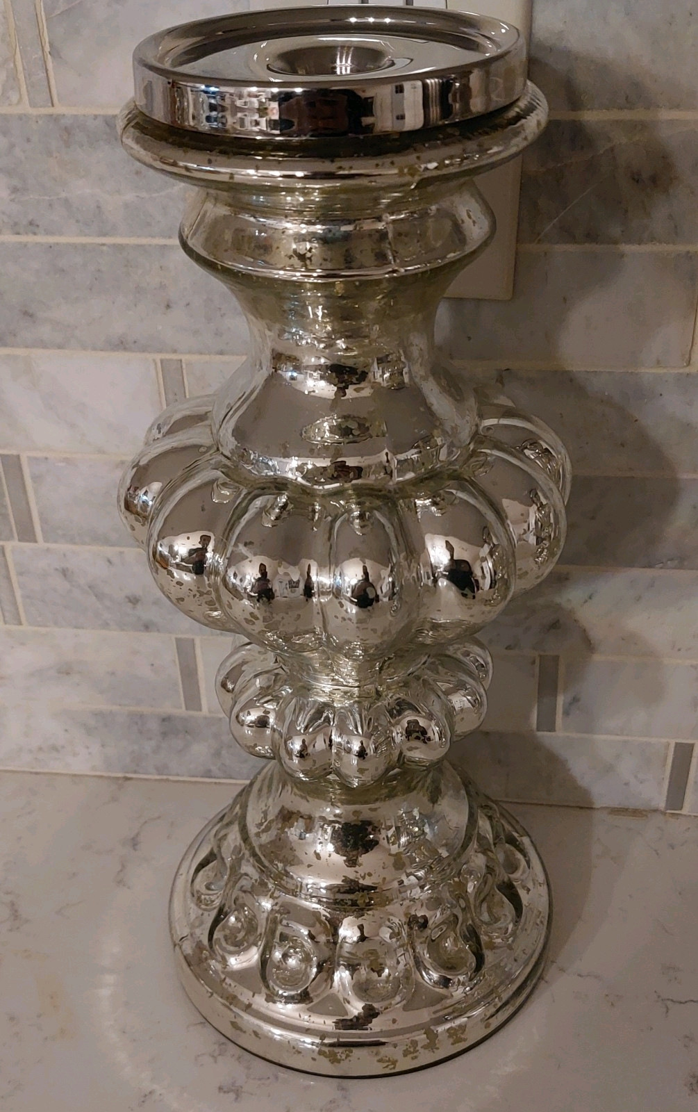 S , Silver Mercury Candle Holder 11.5 Inch