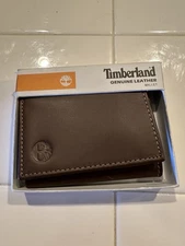 Timberland Men's Genuin Leather Trifold Wallet Brown