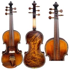 Violín de madera ojo de pájaro de 5 cuerdas 4/4 incrustaciones fregona concha purflings, piezas de madera de serpiente