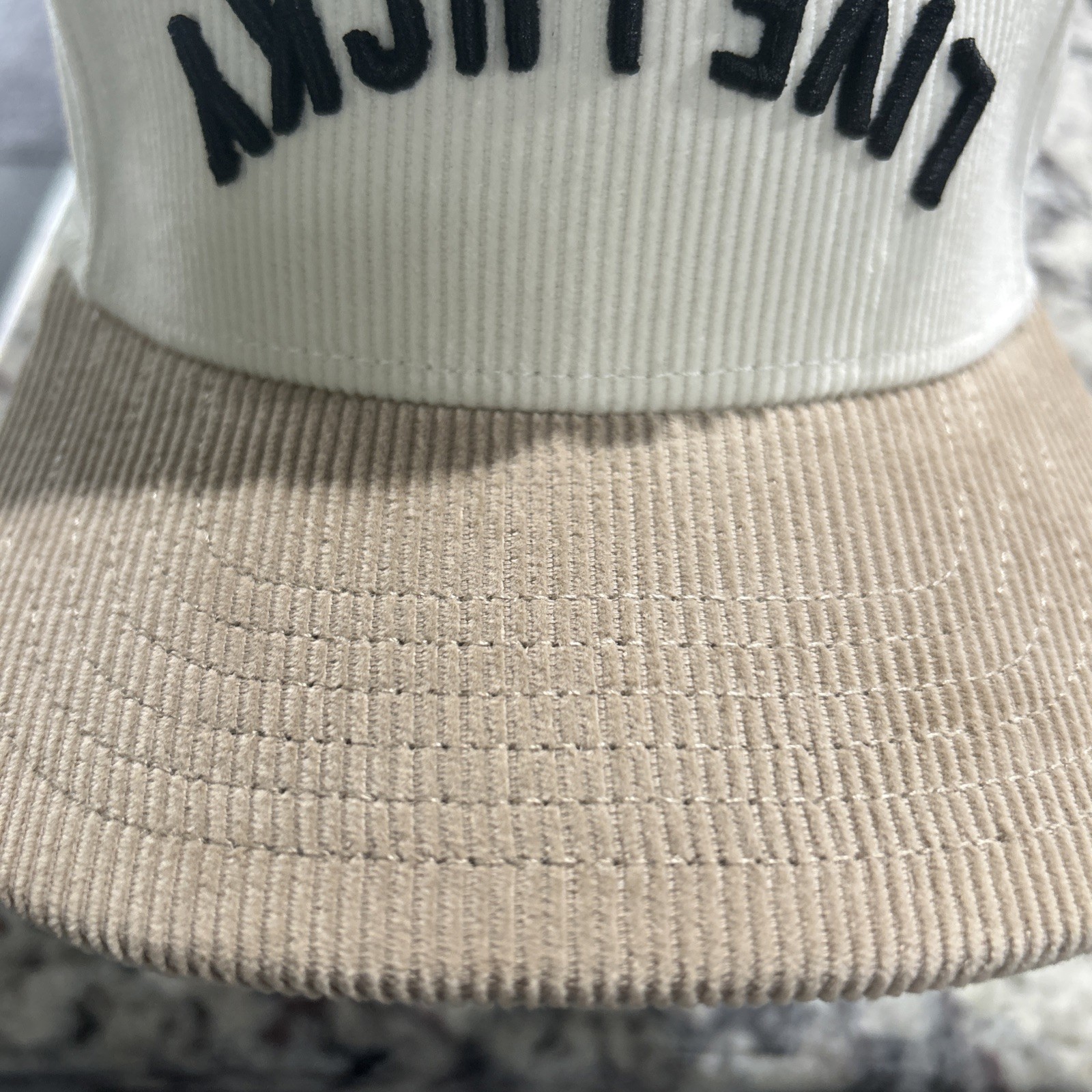 Black Clover Live Lucky "Upside Down Luck" Adjustable Golf Hat Off White Tan thumbnail 3