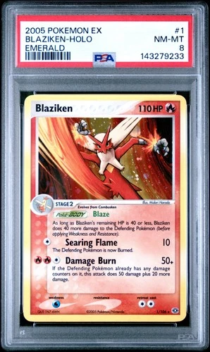 2005 POKEMON EX EMERALD #1 BLAZIKEN-HOLO PSA 8