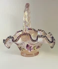 Bill & George Fenton Signed Champagne Amethyst RibbonCandy Edge Floral Basket!