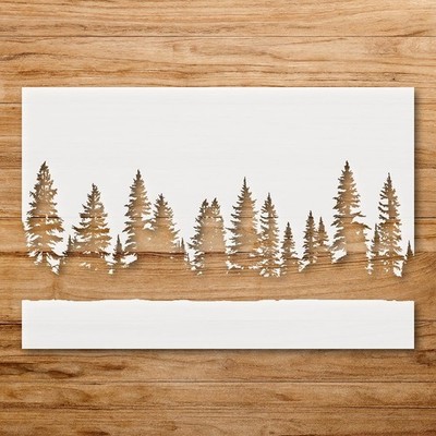 Elegant Silhouette of Tall Coniferous Trees for Crafting Stencils - StencilAir
